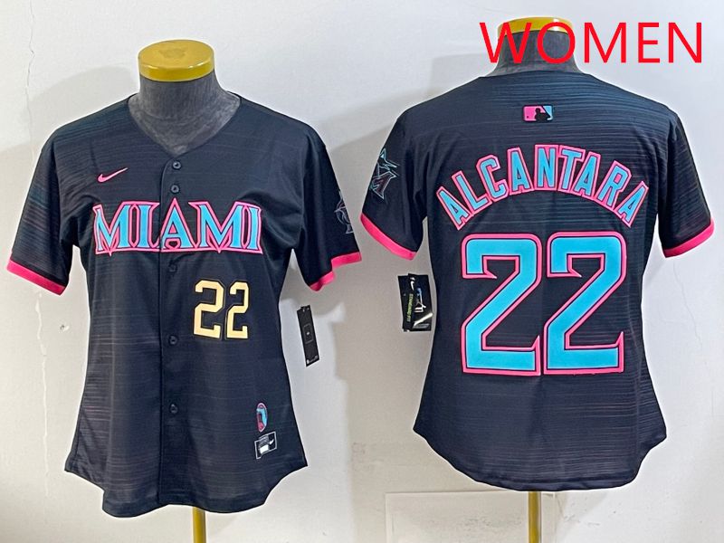 Women Miami Marlins #22 Alcantara Black Joint Name Nike MLB Jersey style 5